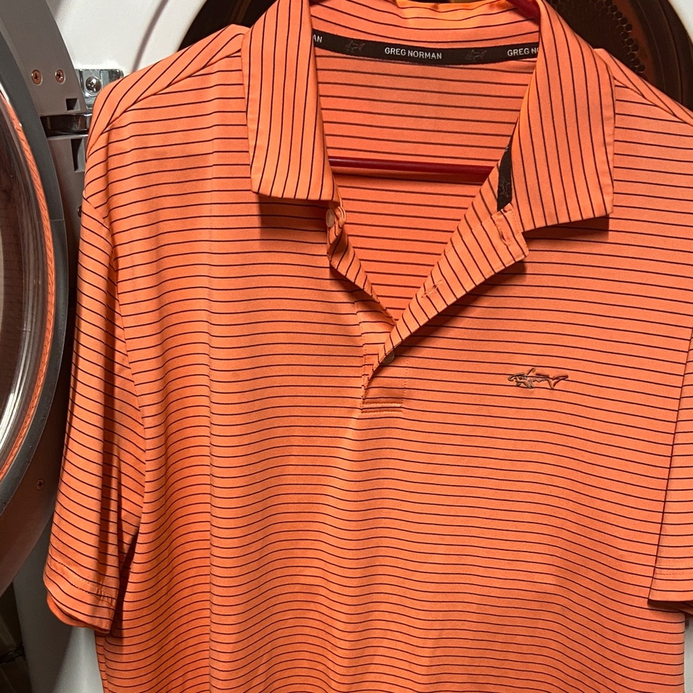 Greg Norman Collection Men's Orange Striped Polo